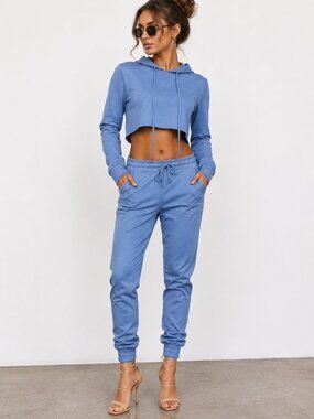 Light Blue Sweatsuit Set Cropped Hoodie Slim Fit Joggers NWT